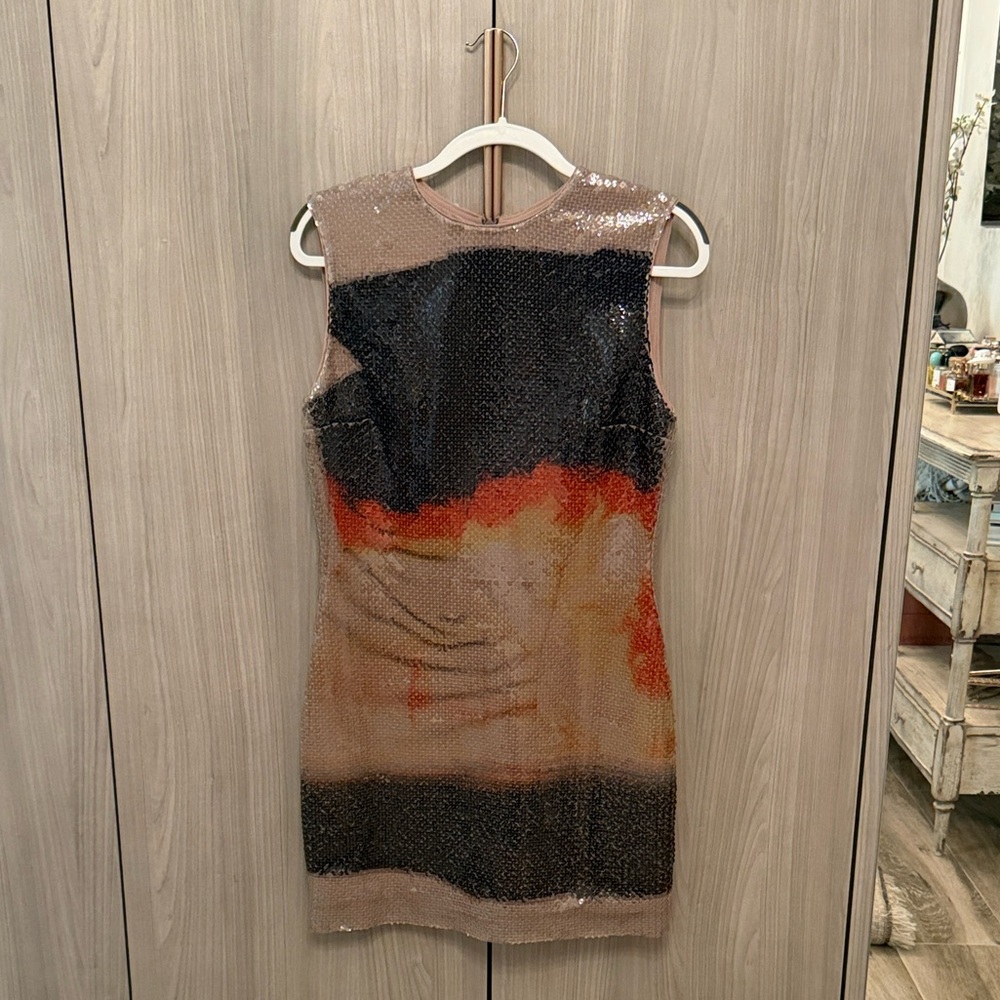Sequin Ombre Mini Dress in Black, Orange & Neutral